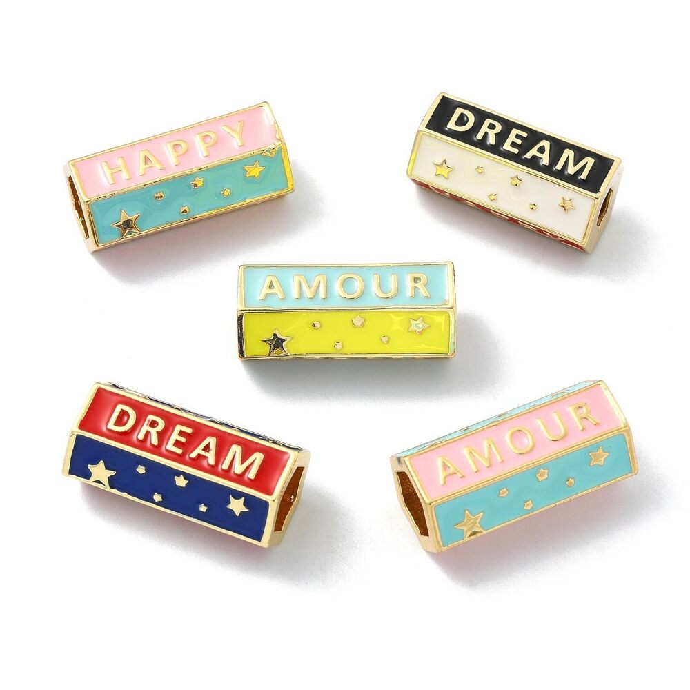 2521 5 Pcs Random Color Gold Plated Tube Bar Spacer Beads with Enamel
